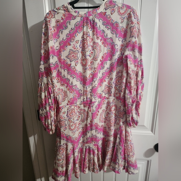 NWT AAKAA PULLOVER BUTTON FRONT DRAWSTRING WAIST PAISLEY DRESS - Picture 3 of 5